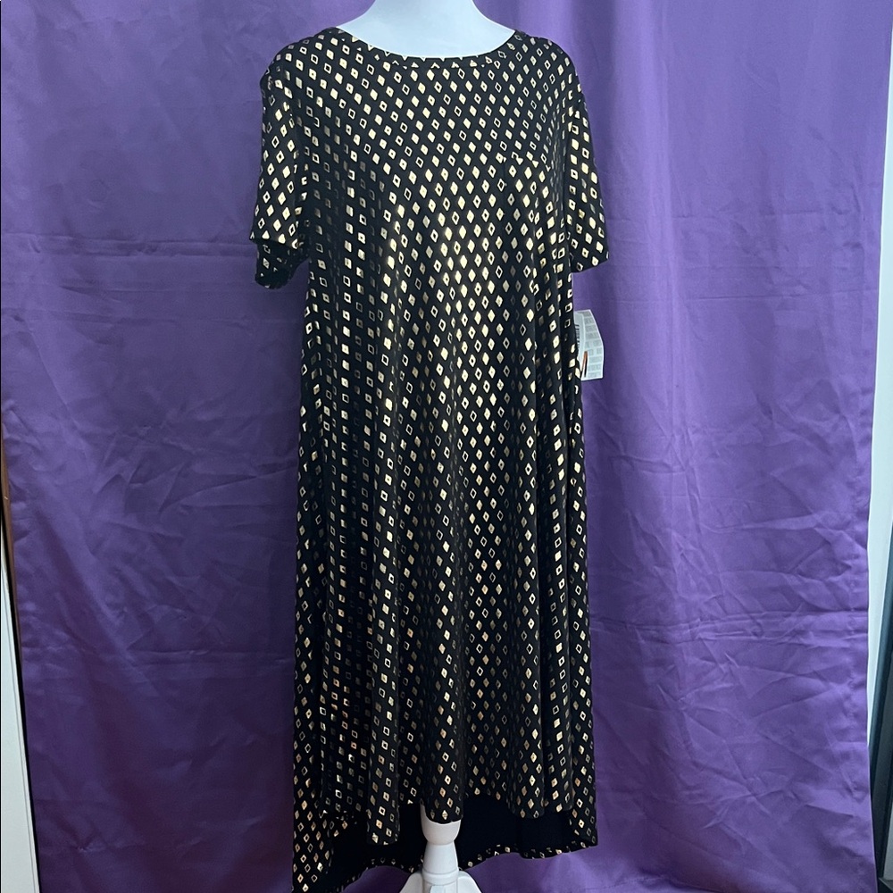 Black and Gold Geometric Midi Dress